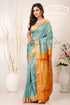 Light sea green zari border bomkai silk saree woman blue gold saree 1