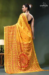 Lighting yellow red kutch embroidery silk saree with mirror work vibrant yellow saree intricate red 5