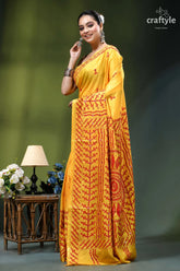 Lighting yellow red kutch embroidery silk saree with mirror work vibrant yellow saree intricate red 3