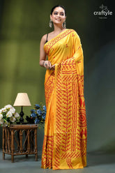 Lighting yellow red kutch embroidery silk saree with mirror work vibrant yellow saree intricate red 6