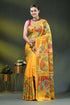Lightning yellow handcrafted paisley design kantha stitch silk saree 1