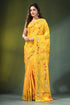 Lightning yellow multicolor hand kantha stitched silk saree - nature theme vibrant intricate floral 1