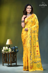 Lightning yellow nature’s embrace exquisite silk kantha saree vibrant yellow saree adorned intricate 6