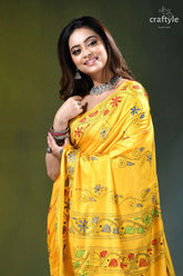 Lightning yellow nature’s embrace exquisite silk kantha saree vibrant yellow saree adorned intricate 2