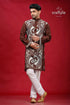 Livid brown fish motif kantha work cotton punjabi for men embroidered kurta intricate white 1