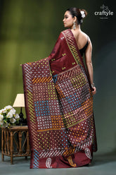 Livid brown multicolor gujrati stitched silk saree with mirror detailing maroon bhagalpuri saree intricate mirror 6
