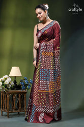 Livid brown multicolor gujrati stitched silk saree with mirror detailing maroon silk saree intricate multicolored 3
