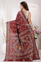 Livid Brown Multithread Silk Kantha Work Saree - Craftyle