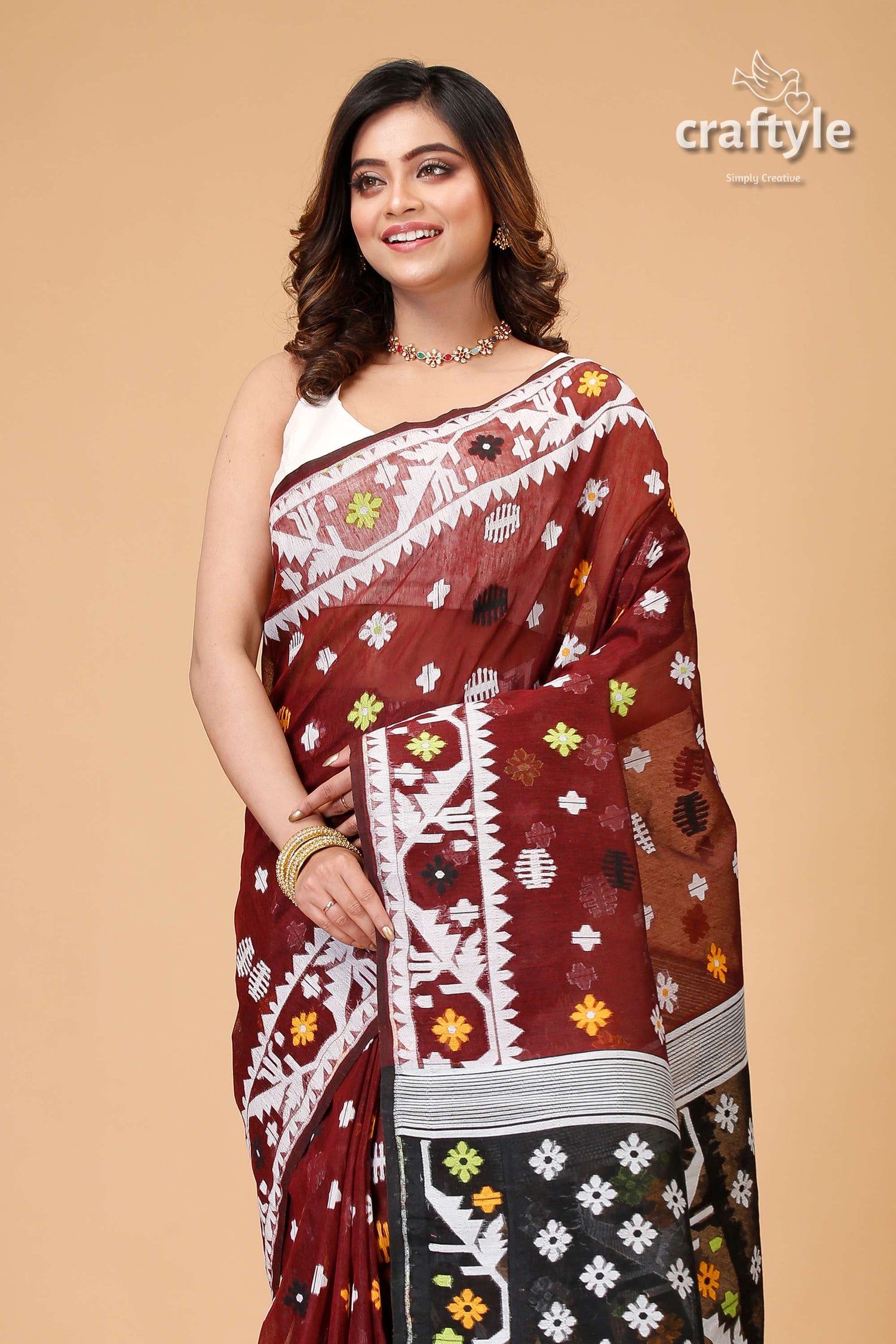 Livid Brown Timeless Jamdani Saree-Craftyle