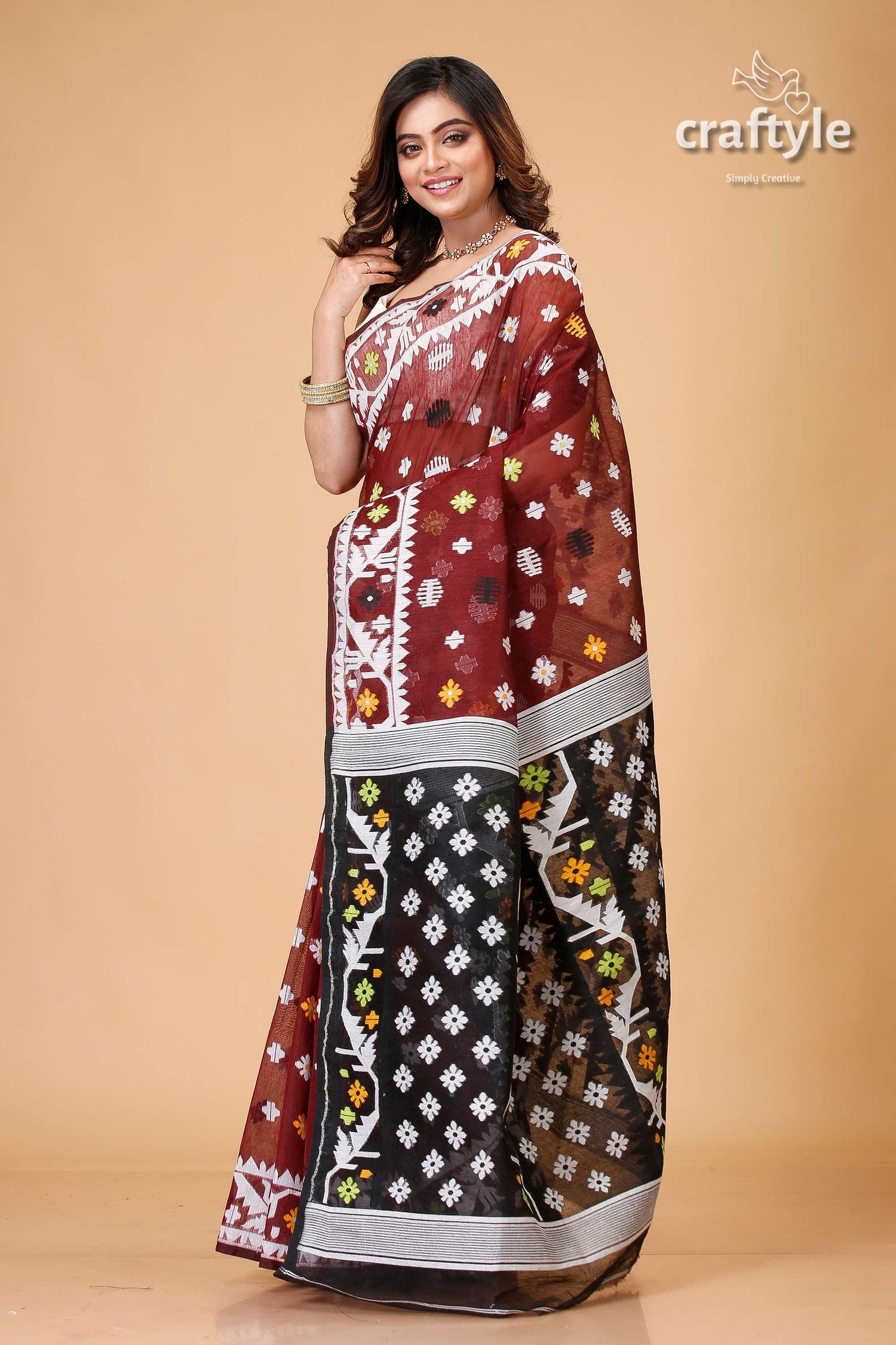 Livid Brown Timeless Jamdani Saree-Craftyle