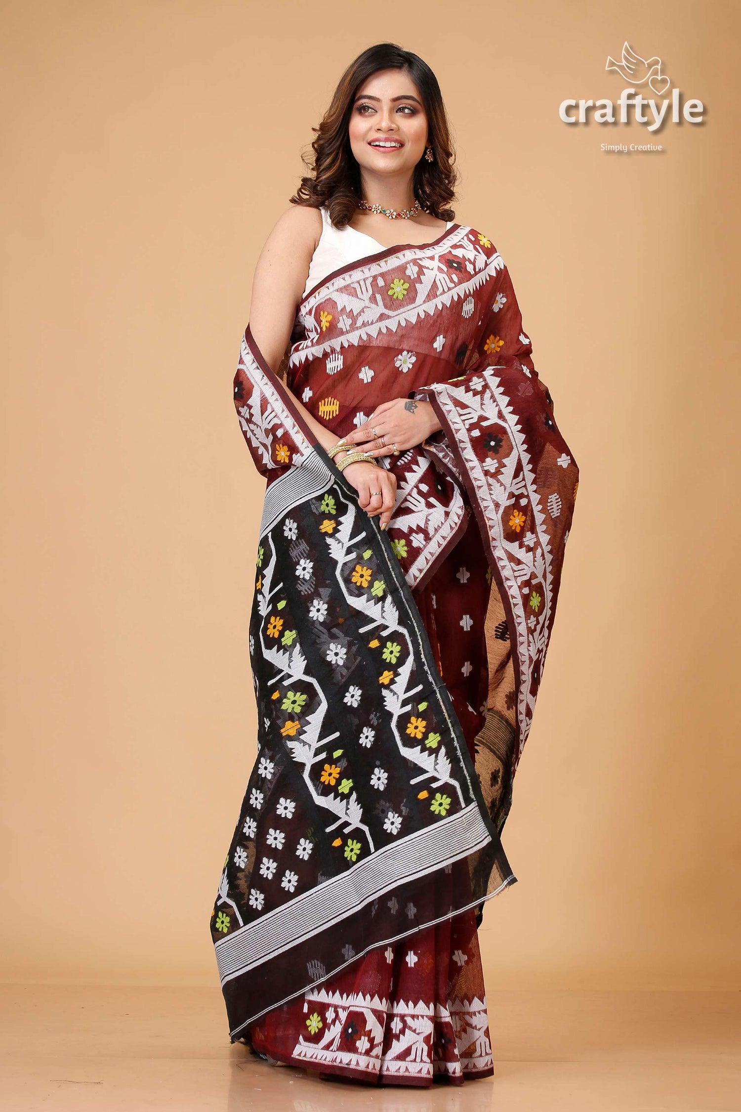 Livid Brown Timeless Jamdani Saree-Craftyle