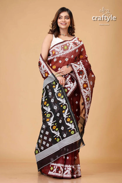 Livid brown timeless jamdani saree woman patterned saree 4