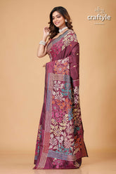 Livid Purple Multicolor Kantha Stitched Silk Saree - Craftyle