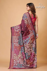 Livid Purple Multicolor Kantha Stitched Silk Saree - Craftyle