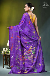 Lovely purple floral motif handcrafted silk kantha stitch saree purple silk saree intricate floral 5