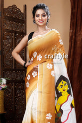Ma Durga Hand Painted Tawny Brown Kerala Cotton Saree-Craftyle