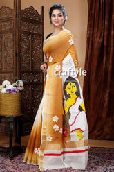 Ma Durga Hand Painted Tawny Brown Kerala Cotton Saree-Craftyle