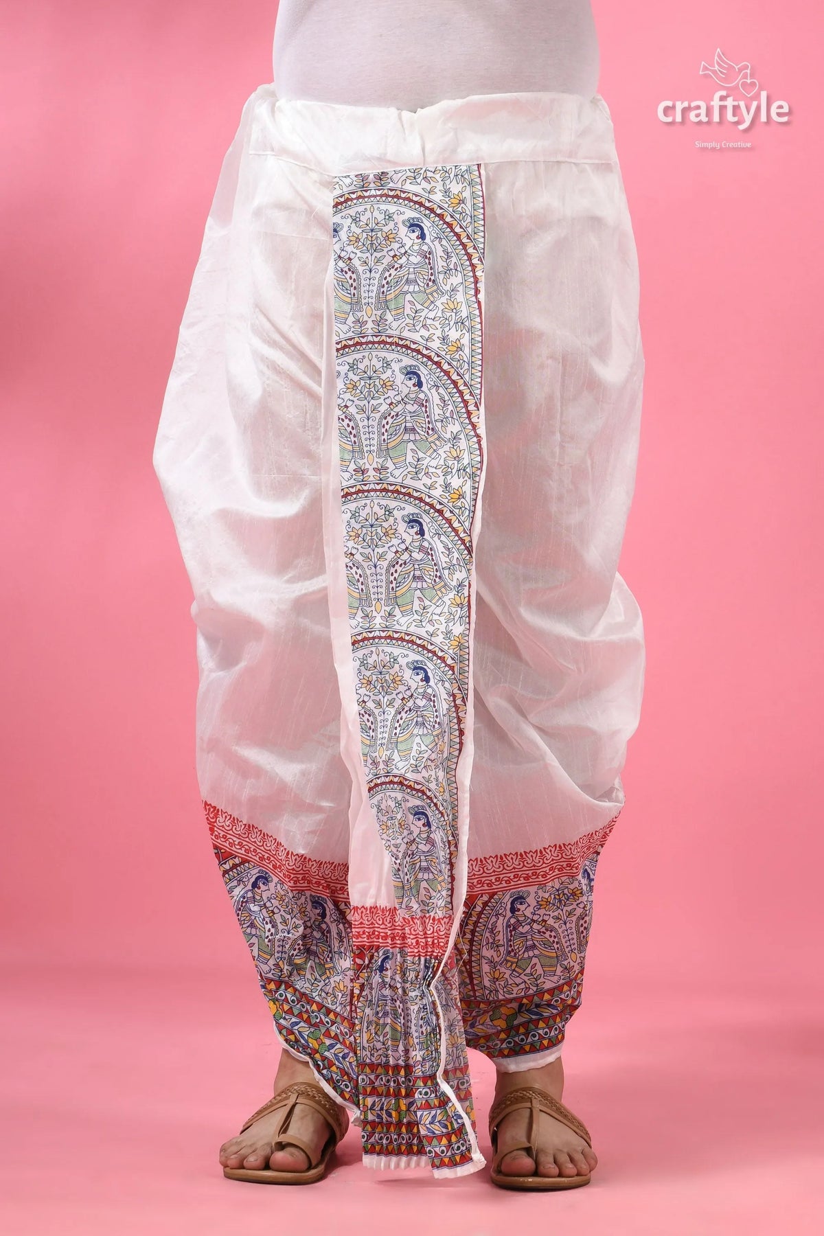 Madhubani border mayur puchha silk dhoti - ready to wear 1