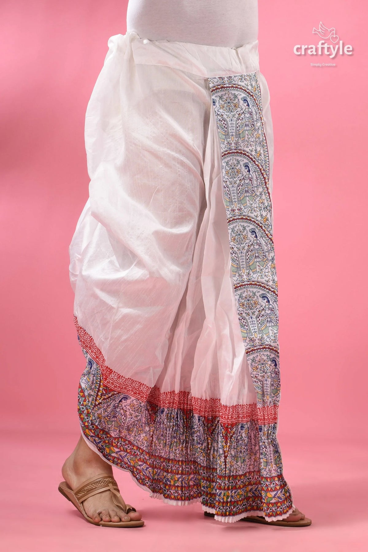 Madhubani border mayur puchha silk dhoti - ready to wear 2