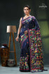 Madison blue peacock motif silk kantha embroidery saree navy blue saree colorful floral 1