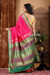 Magenta and green zari border bomkai silk saree pink green silk saree 5