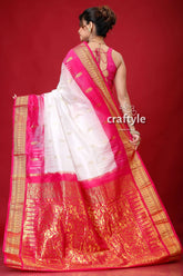 Magenta and white kanjivaram silk saree white pink silk saree 5