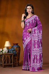 Magenta ethnic motif hand embroidery kutch silk saree vibrant purple saree intricate white 9