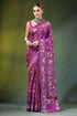 Magenta floral motif hand embroidery silk kantha saree vibrant purple adorned 1