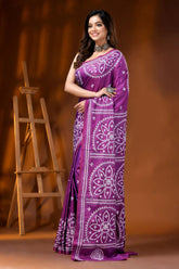 Magenta floral silk kutch embroidery saree - hand embroidered art 3