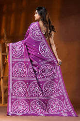 Magenta floral silk kutch embroidery saree - hand embroidered art 5