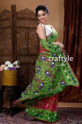 Magenta & Green Soft Dhakai Jamdani Saree - Craftyle