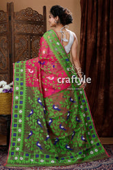 Magenta & Green Soft Dhakai Jamdani Saree - Craftyle