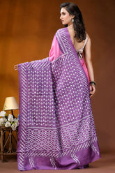 Magenta pink ethnic design kutch embroidered dyed silk saree with mirror work purple saree white geometric dot 5