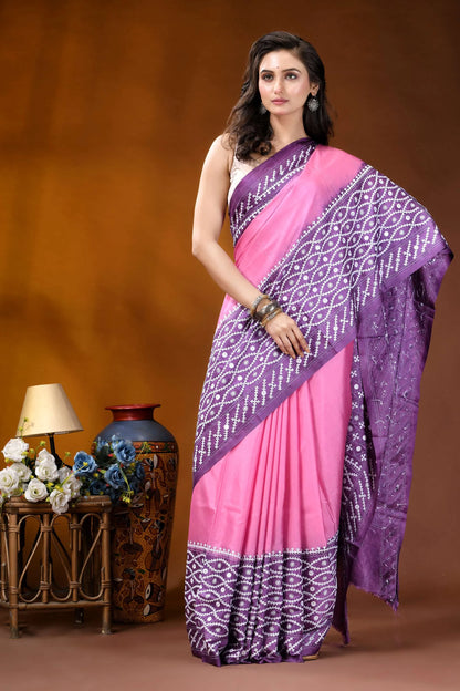 Magenta pink ethnic design kutch embroidered dyed silk saree with mirror work woman wears vibrant pink purple 4