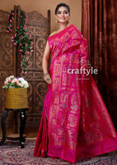 Magenta Pink Swarnachari Semi Silk Saree with Blouse Piece - Craftyle