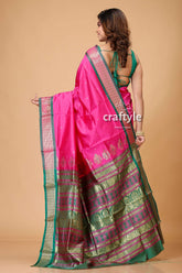 Magenta Pink Zari Border Meenakari Bomkai Silk Saree-Craftyle