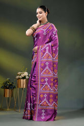 Magenta silk gujarati stitch saree with hand embroidered ethnic work 3
