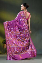 Magenta silk gujarati stitch saree with hand embroidered ethnic work 5
