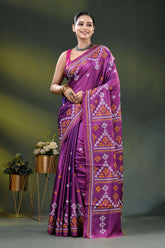 Magenta silk gujarati stitch saree with hand embroidered ethnic work 6