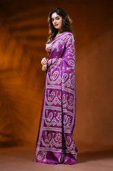 Magenta silk gujarati stitch saree with handcrafted paisley design 3