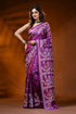 Magenta silk gujarati stitch saree with handcrafted paisley design 1
