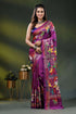 Magenta silk kantha stitch saree with multicolor floral embroidery 1