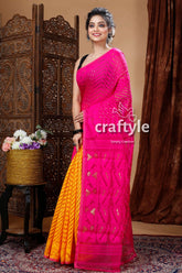 Magenta & Yellow Graceful Handloom Jamdani Saree - Craftyle