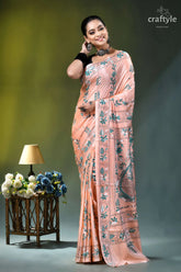 Mandys pink hand stitched ethnic silk kantha saree peach-colored silk saree adorned intricate 6