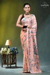 Mandys pink hand stitched ethnic silk kantha saree peach-colored silk saree adorned intricate 1