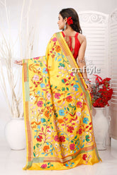 Marigold Yellow Flower Pattern Exclusive Kantha Silk Saree - Craftyle