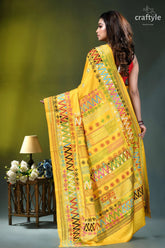 Marigold yellow hand embroidered floral design silk lambani saree vibrant yellow embroidered saree intricate 5