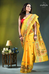 Marigold yellow hand embroidered floral design silk lambani saree vibrant yellow saree intricate geometric 4