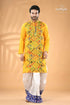 Marigold yellow multicolor kantha work cotton punjabi for men man kurta intricate geometric 1