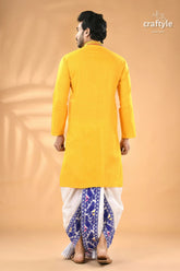 Marigold yellow multicolor kantha work cotton punjabi for men men’s kurta white blue 6